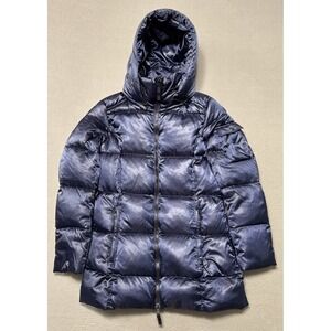 S13 Gloss Kylie Duck Feather Down Puffer Jacket Womens Large Blue Hooded Pockets